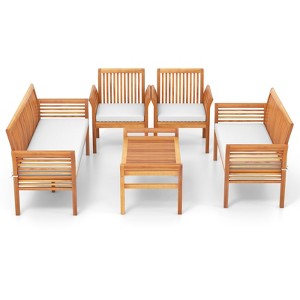 Tangkula 5 Pieces Acacia Wood Patio Conversation Set Outdoor Furniture Sofa Set with Removable Seat Cushions Sectional Sofa & Table Set - 1 of 4