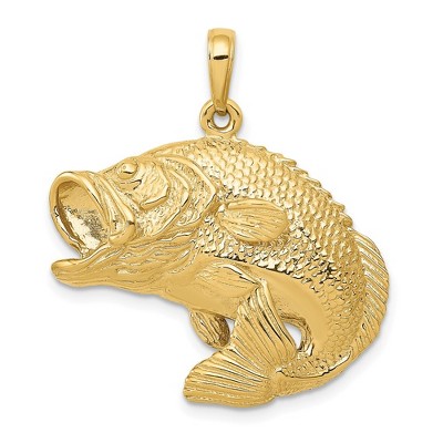 Black Bow Jewelry 14k Yellow Gold Jumping Bass Fish Pendant