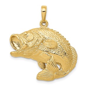 Black Bow Jewelry 14k Yellow Gold Jumping Bass Fish Pendant - 1 of 4