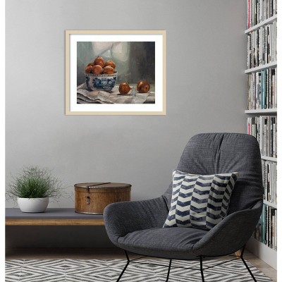 Svelte Natural Framed Realism Art Print of Oranges in Bowl