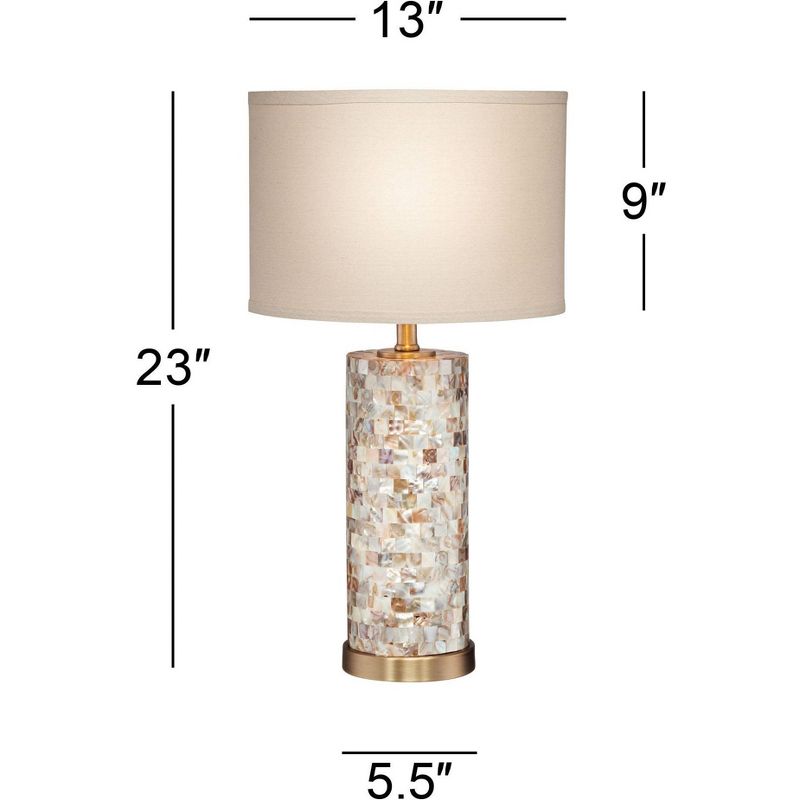 360 Lighting Coastal Accent Table Lamps 23" High Set of 2 Mother of Pearl Tiles Cylinder Cream Linen Drum Shade for Living Room Bedroom, 4 of 7