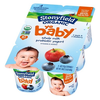 Stonyfield Organic YoBaby Apple & Blueberry Whole Milk Baby Probiotic Yogurt - 24oz/6ct