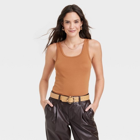 Women's Slim Fit Tank Top - A New Day™ Brown XS