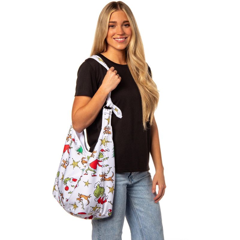 Dr. Seuss The Grinch Allover Festive Max And Grinch Shoulder Crossbody Hobo Bag White, 4 of 7