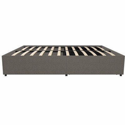 Full Grey Linen Upholstered Platform Bed with Storage Drawers