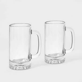 Classic Glass German Stein Beer Mugs - 16 oz - Set of 2
