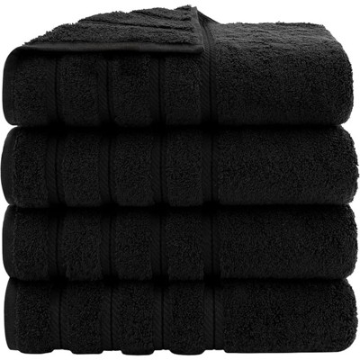 BRINJOY Luxury 4-Piece Bath Towel Set, 600 GSM 100% Cotton Hammam Bath Towels, 27x54 Inch Oversized Bathroom Shower Towels, Black