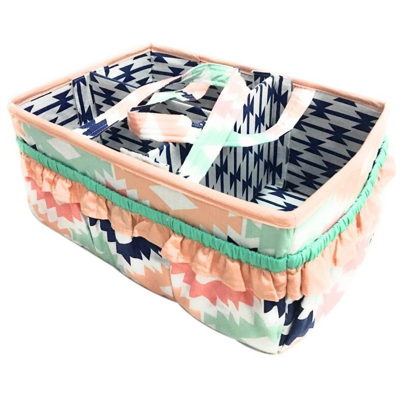 Bacati - Aztec Design Coral/Mint/Navy Storage Caddy, 2 of 6