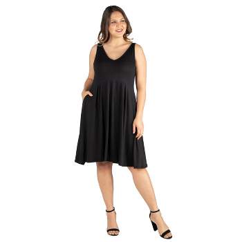 24seven Comfort Apparel Plus Size Sleeveless Midi Pocket Dress