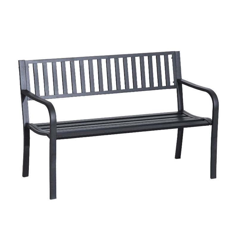 Outsunny 50" Garden Park Bench, Slatted Steel Outdoor Decorative Loveseat for Patio Lawn, 5 of 8