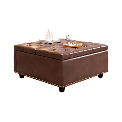 NicBex Ottoman with Storage Bench Storage Organizer Large Square Storage Stool with 2 Storage Doors for Living Room Bedroom
