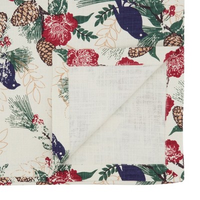 Cotton Table Runner with Pinecones and Birds Design