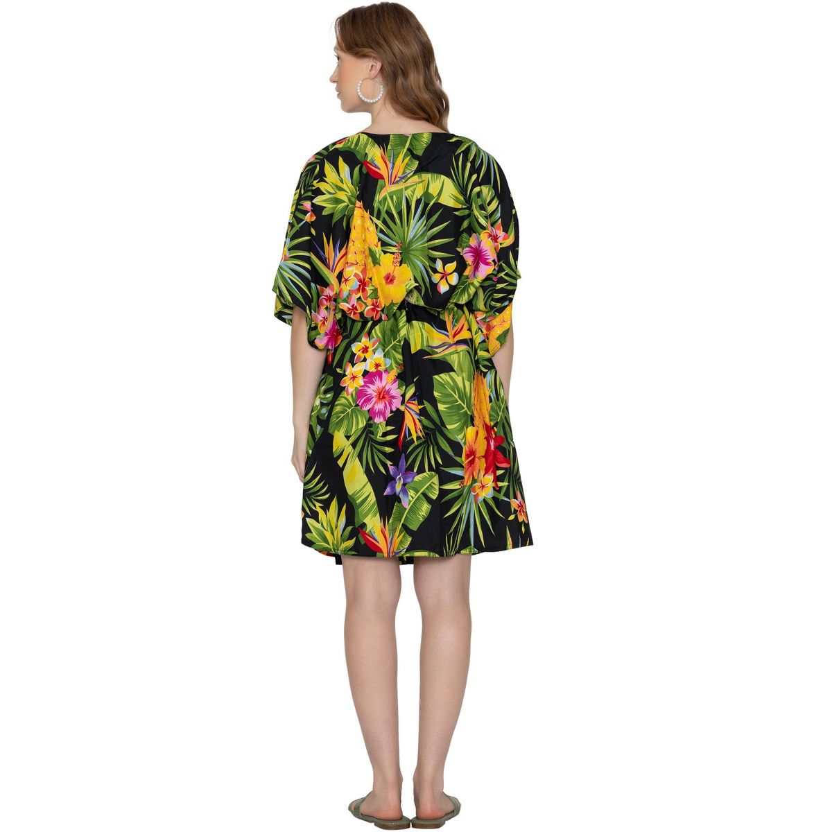 LA LEELA Summer Rayon Blend Women Vacation Cover Up Dress Holiday Resortwear Cruise Pregnancy Wear Comfortable Style 2X-3X Black Leaf - thumbnail 2