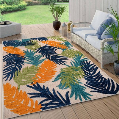 Tropical Floral Multi-Color Synthetic 8' x 10' Indoor/Outdoor Area Rug