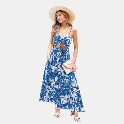 Women's Elegant Floral Print Tie-Front Maxi Dress - Cupshe
