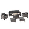 Sonkuki 6 Pieces Patio Sofa with Rectangle Fire Pit Table and Ottomans, Wicker Conversation Couch, Navy Blue Cushion - 2 of 4
