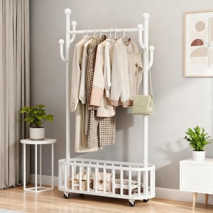 Metal Clothes Rack with Wheels,Rolling Clothing Racks for Hanging Clothes,Standing Garment Rack with Storage and Hooks,for Bedroom Closet Living-Room - 1 of 4