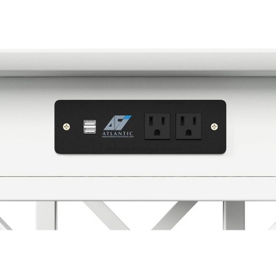 Sleek Solid Hardwood Writing Desk with Charging Drawer in Satin White