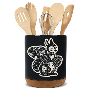 Elanze Designs Kitchen Utensil Holder With Non Slip Cork Base Large 8 Inch Ceramic Storage Crock Forest Animal Countertop Organizer Floral Squirrel - 1 of 4