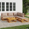 vidaXL Patio Furniture Set 6 Piece Sectional Sofa with Taupe Cushions - Solid Acacia Wood for Garden, Outdoor Lounge, and Patio - 2 of 4