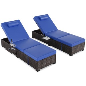 Patio Chaise Lounge Chairs Set of 2 - Adjustable Reclining Sun Loungers with PE Wicker & Steel Frame for Poolside/Beach/Garden - 1 of 4