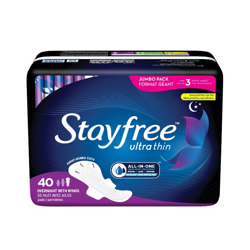 Stayfree Ultra Thin Pads with Wings - Unscented - Overnight - 40ct, 3 of 10