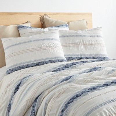 King White and Blue Cotton Ruffled Bedspread Cover Set