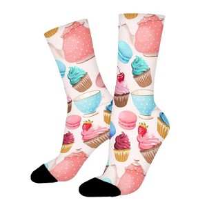Macaroon Pattern Women Printed Crew Socks Funny Funky Socks Soft Polyester Novelty Gifts for Artists Men - 1 of 1