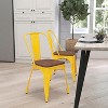 Merrick Lane Series Dining Chair - Blue Metal Frame - Textured Wooden Seat - Slatted, Curved Back - 2 of 4