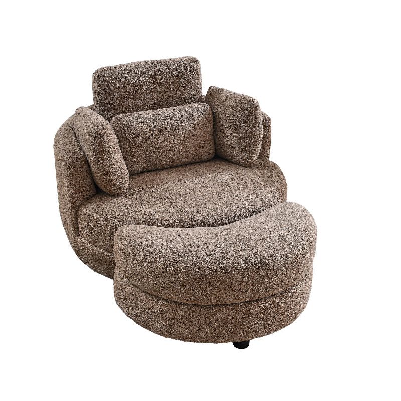 39" Accent Round Loveseat Circle Barrel Chairs, Oversized Swivel Chair with Moon Storage Ottoman-ModernLuxe, 5 of 12