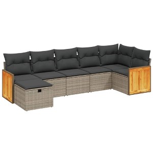 vidaXL 7 Piece Patio Sofa Set with Cushions Gray Poly Rattan - without storage - 1 of 4