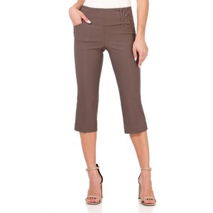 Rekucci Women’s Pull-On Comfort Capri Pants with Back Lacing Detail & Pockets – Mid-Rise Stretch Capris - 1 of 4