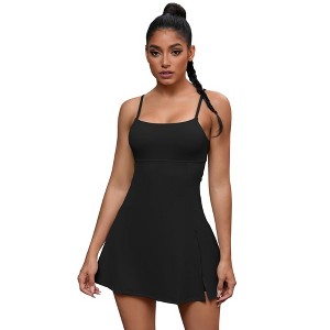 INSPIRE CHIC Women's Spaghetti Strap with Built-in Bra and Shorts Workout Side Slit Square Neck Full Slips - 1 of 4