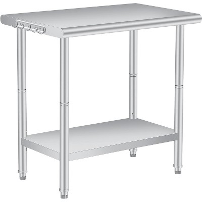 Stainless Steel Workbench with Adjustable Shelves and Hooks, Commercial Kitchen Prep Table, Heavy Duty Curved-Edge Workbench for Restaurant, Outdoor