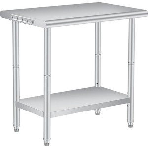 Stainless Steel Workbench with Adjustable Shelves and Hooks, Commercial Kitchen Prep Table, Heavy Duty Curved-Edge Workbench for Restaurant, Outdoor - 1 of 4