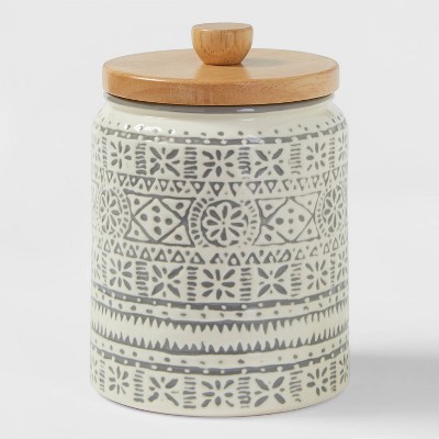 Small Stoneware Genesis Stripe Food Storage Canister White/Gray - Threshold&#8482;