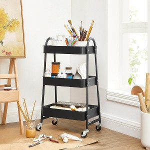 SONGMICS 3-Tier Rolling Cart, Metal Storage Cart, Kitchen Storage Trolley with 2 Brakes and Handles, Utility Cart, Easy Assembly - 1 of 4