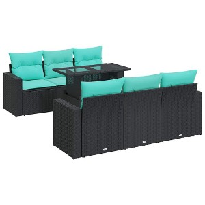 vidaXL Patio Sofa Set with Cushions Corner Sofa Set 7 Piece Poly Rattan Acacia - Black - 1 of 4
