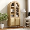 MAYEERTY 71" Tall Arched Storage Cabinets Modern Kitchen Cabinet with Glass Door Solid Wood Legs Shelves for Living Room Natural - 3 of 4