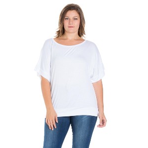 24seven Comfort Apparel Womens Plus Size Short Sleeve Loose Fitting Dolman Top - 1 of 4