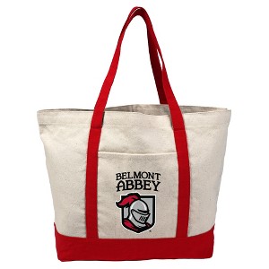 Belmont Abbey College Primary Logo Canvas Tote Bag With External Pocket, Reusable Shoulder Bag for Shopping, School, Beach - 1 of 4