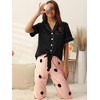 cheibear Women's Summer Satin Button Down Short Sleeve Tops with Pants Silky Lounge Pajama Sets - image 2 of 4