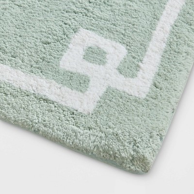Seafoam Cotton Tufted Bath Rug with White Border