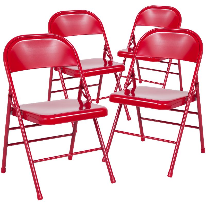 Emma and Oliver 4 Pack Triple Braced & Double Hinged Metal Folding Chair, 1 of 12