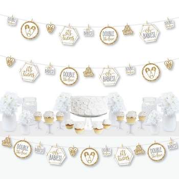 Big Dot of Happiness It's Twins - Gold Twins Baby Shower DIY Decorations - Clothespin Garland Banner - 44 Pieces