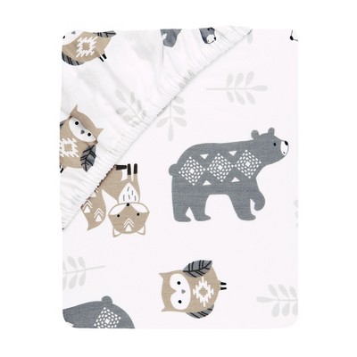 White and Gray Cotton Animal Print Toddler Crib Sheet