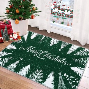 Washable Christmas Tree Rug Non Slip Low Pile Rug Soft Xmas Decorative Floor Cover Foldable Indoor Carpet for Living Room Bedroom,Green/2'x3' - 1 of 4