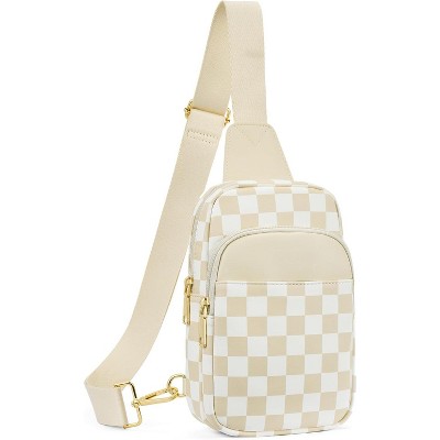 Sling Bag Quilted Crossbody Bags for Women Cross Body Purse Leather Fanny Pack with Adjustable Guitar Strap