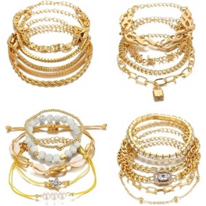 19 Piece Multiple Layered Stackable Bracelet Set for Women with Open Cuff Wrap Design, Rose Gold and Gold Colors - 1 of 4
