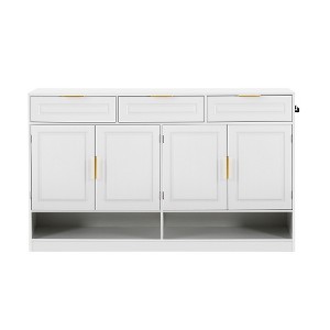 Ridstar 59.1 in. W Multifunctional Storage Sideboard with 3 Drawers, 4 Doors, Adjustable Shelves & Open Storage-White - 1 of 4